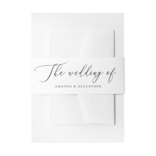 Minimalist Black & White Wedding Elegant Script Invitation Belly Band