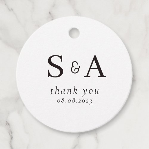 Minimalist Black White Wedding Initials Monogram Favor Tags