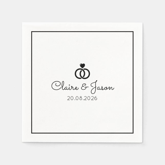 Minimalist Black White Wedding Interlocking Rings  Napkins (Front)