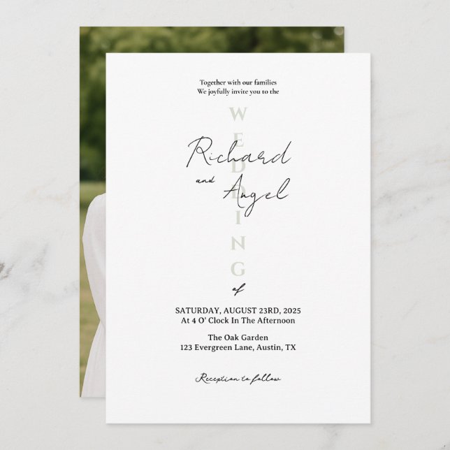 Minimalist Black & White Wedding Invitation (Front/Back)