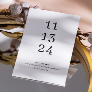 Minimalist Black & White Wedding Large Date Save The Date