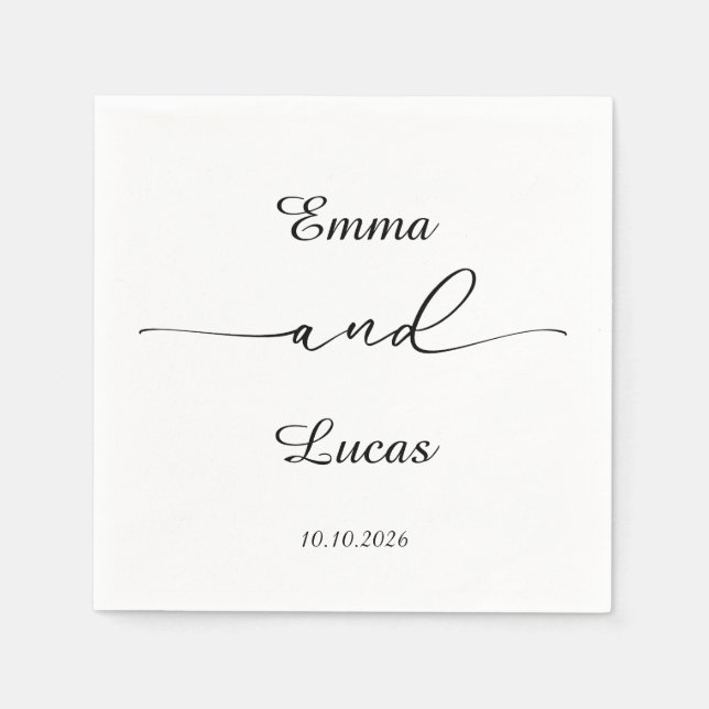 Minimalist Black & White Wedding | Modern Script  Napkins (Front)
