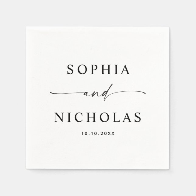 Minimalist Black & White Wedding | Modern Script Napkins (Front)