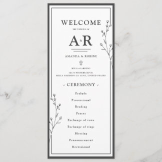 Minimalist Black & White Wedding Program