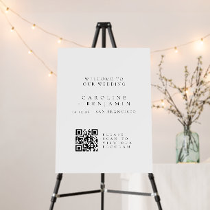 Minimalist Black White Wedding Program QR Code Foam Board
