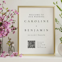 Minimalist Black White Wedding Program QR Code Poster