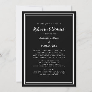 Minimalist Black White Wedding Rehearsal Dinner Invitation