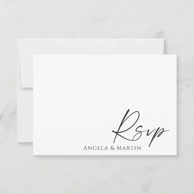 Minimalist Black White Wedding Response Card (Front)