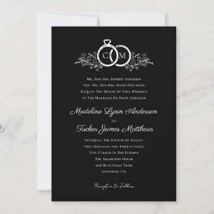 Minimalist Black White Wedding Rings Photo Invitation