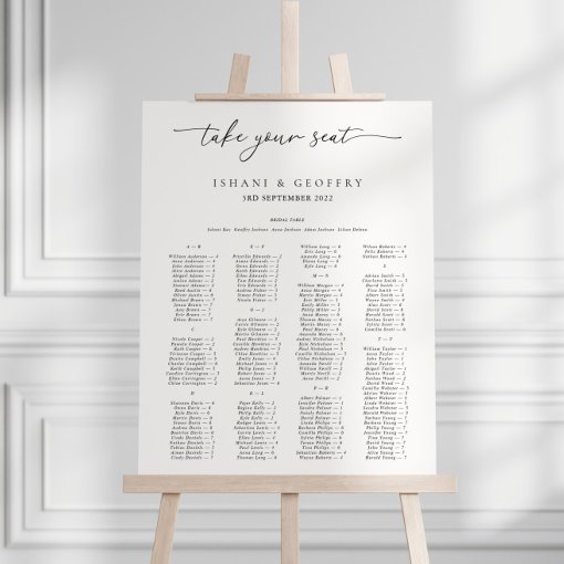 Minimalist Black & White Wedding Seating Chart Foam Board | Zazzle