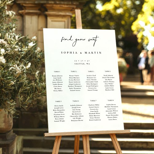 Minimalist Black & White Wedding Seating Charts Foam Board
