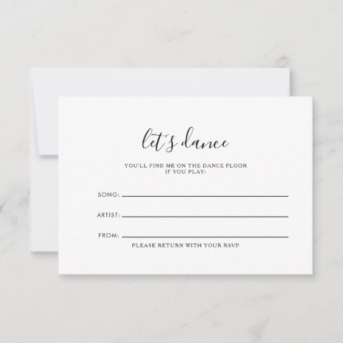Minimalist Black White Wedding Song Request Card