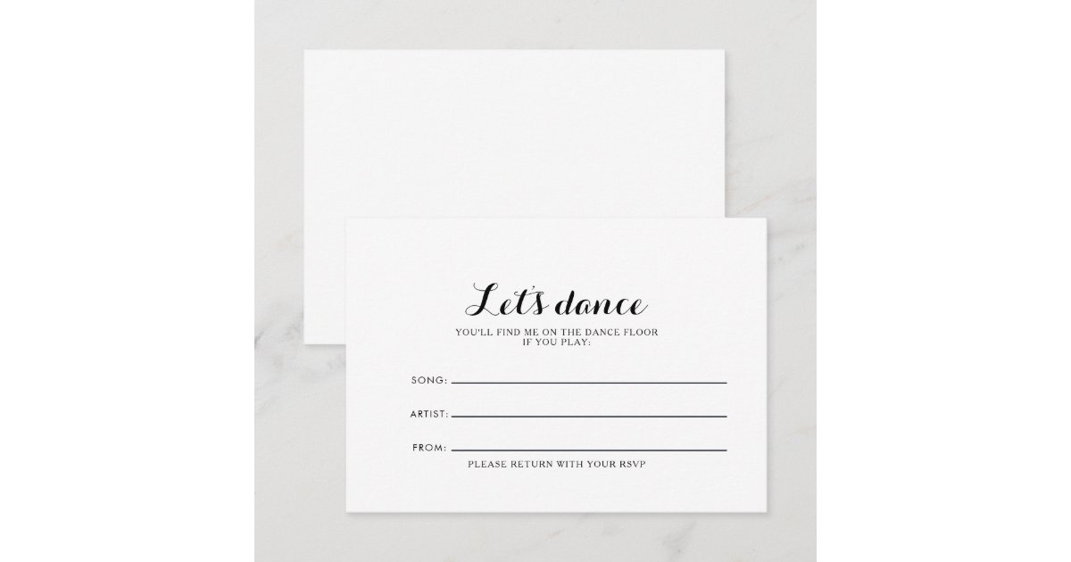 Minimalist Black White Wedding Song Request Card Zazzle