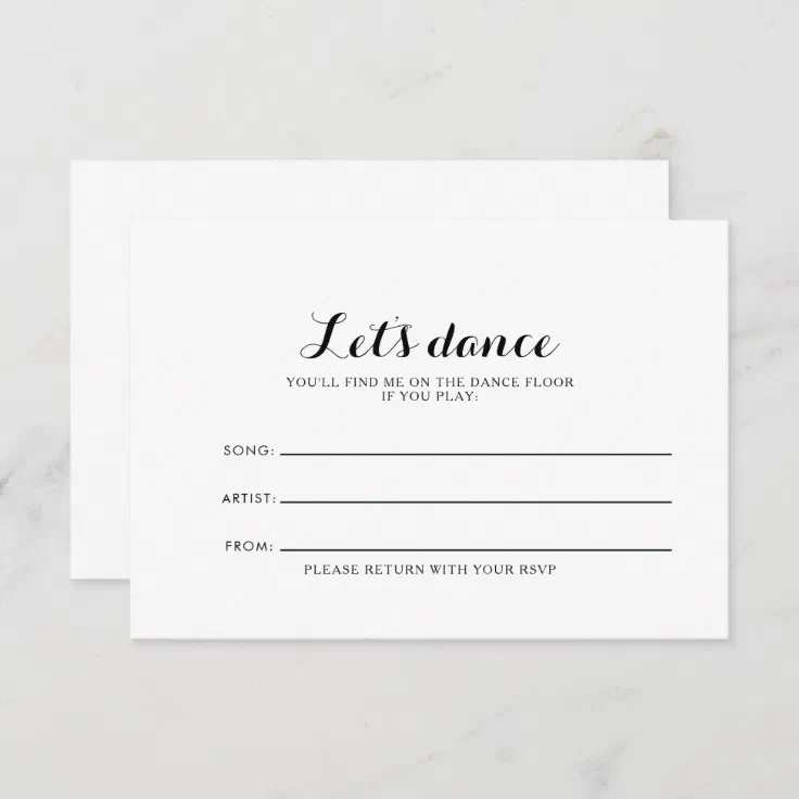 Minimalist Black White Wedding Song Request Card Zazzle