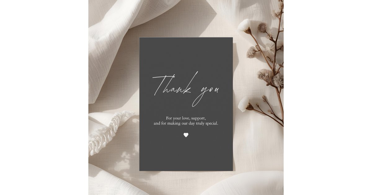Minimalist Black & White Wedding Thank You Card | Zazzle