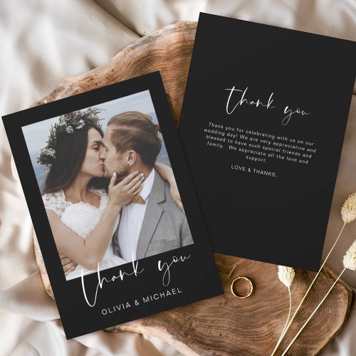 Minimalist Black White Wedding Thank You Photo