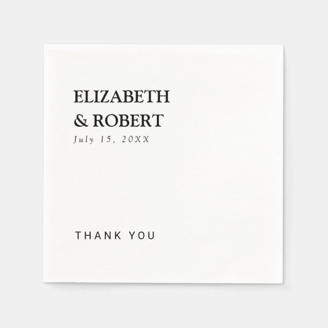 Minimalist Black & White Wedding Traditional Chic Napkins (Front)