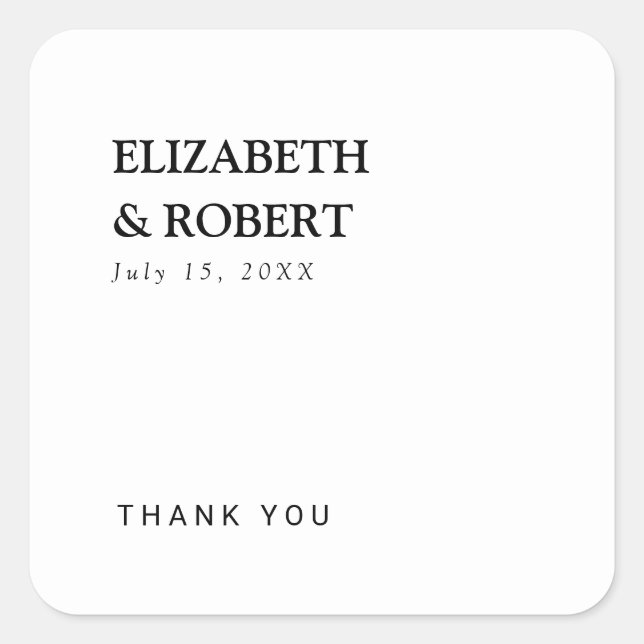 Minimalist Black & White Wedding Traditional Chic Square Sticker (Front)