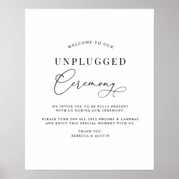 Minimalist Black White Wedding Unplugged Ceremony Poster by PeachBloome at Zazzle