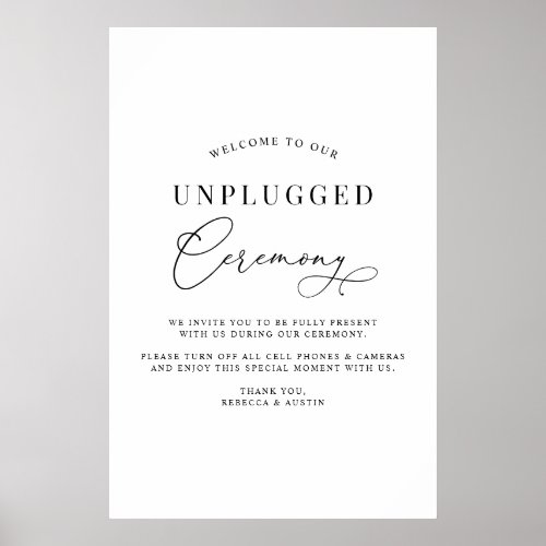Minimalist Black White Wedding Unplugged Ceremony Poster