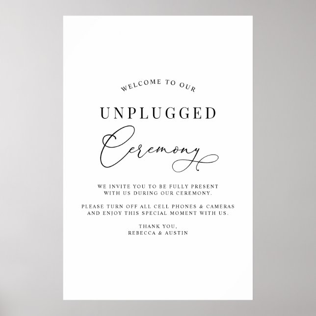 Minimalist Black White Wedding Unplugged Ceremony Poster (Front)