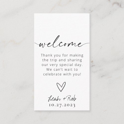 Minimalist Black  White Wedding Welcome Bag Tags Enclosure Card