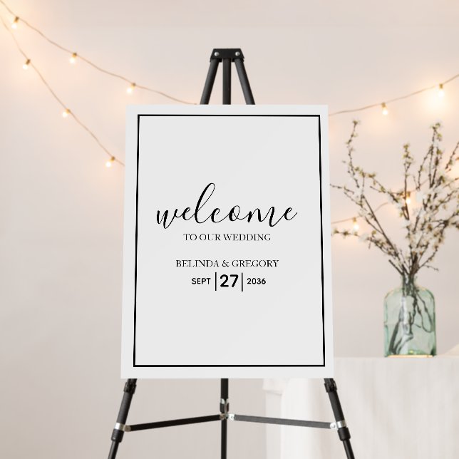 Minimalist Black White Wedding Welcome Sign (In Situ (Stand))