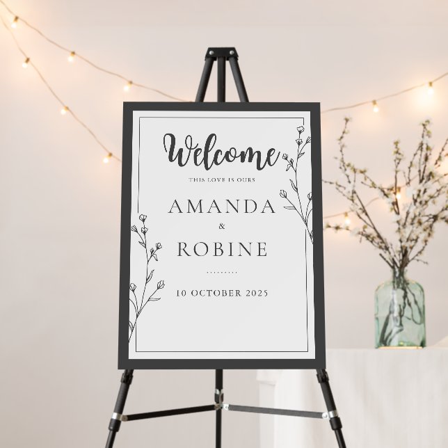 Minimalist Black & White Wedding Welcome Sign (In Situ (Stand))
