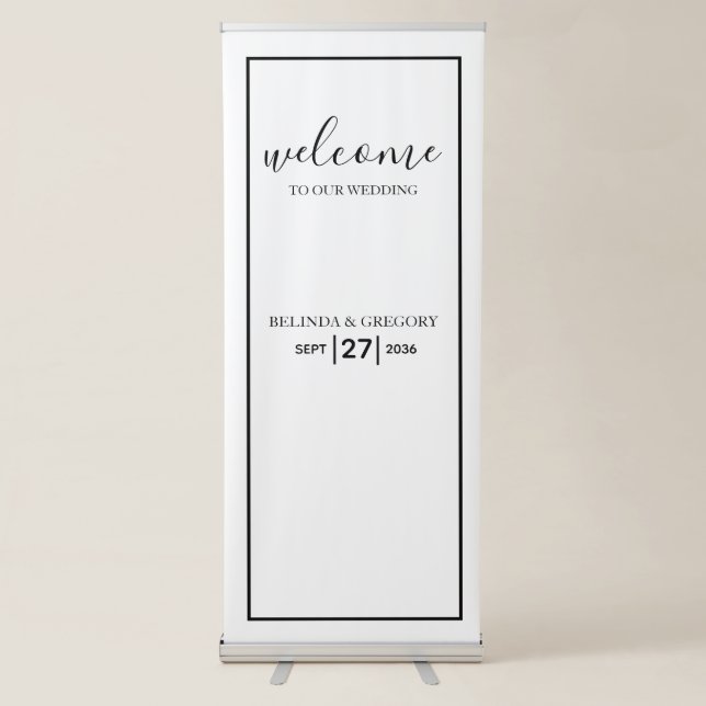 Minimalist Black White Wedding Welcome Sign Banner (Front)
