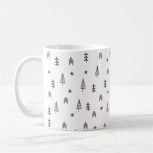 Minimalist Black & White Winter Forest Pattern Coffee Mug