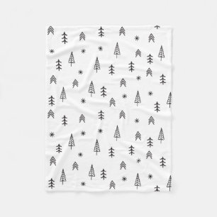 Minimalist Black & White Winter Forest Pattern Fleece Blanket