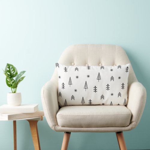 Minimalist Black  White Winter Forest Pattern Lumbar Pillow