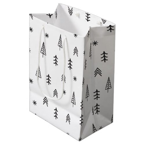Minimalist Black  White Winter Forest Pattern Medium Gift Bag