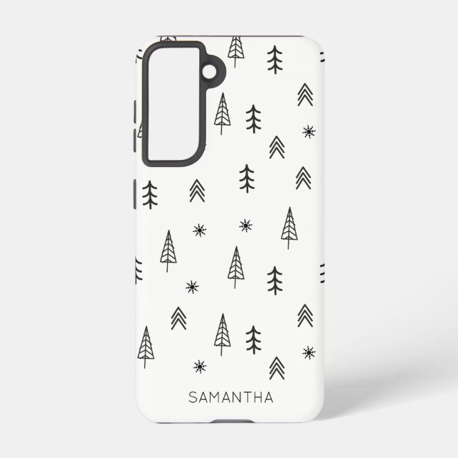 Minimalist Black White Winter Forest Pattern Name Samsung Galaxy Case (Back)