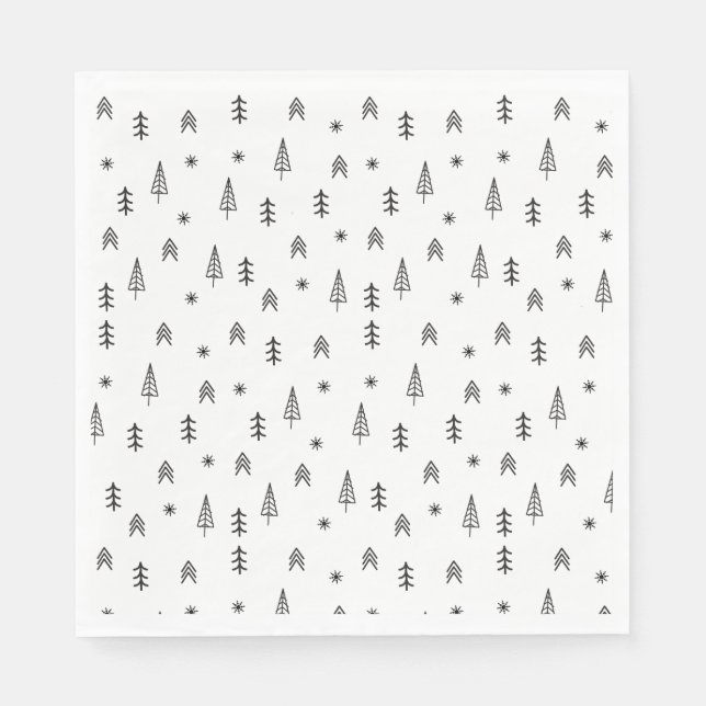 Minimalist Black & White Winter Forest Pattern Napkins (Front)