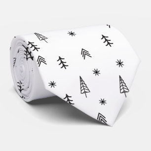Minimalist Black & White Winter Forest Pattern Neck Tie