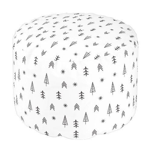 Minimalist Black  White Winter Forest Pattern Pouf