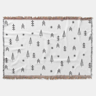 Minimalist Black & White Winter Forest Pattern Throw Blanket