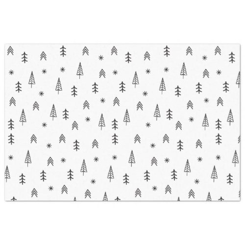 Minimalist Black  White Winter Forest Pattern Tissue Paper