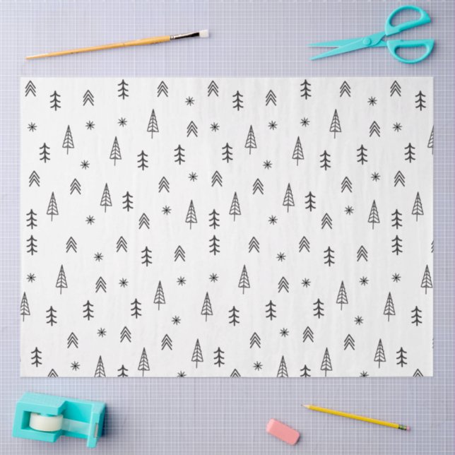 Minimalist Black & White Winter Forest Pattern Tissue Paper (Craft)