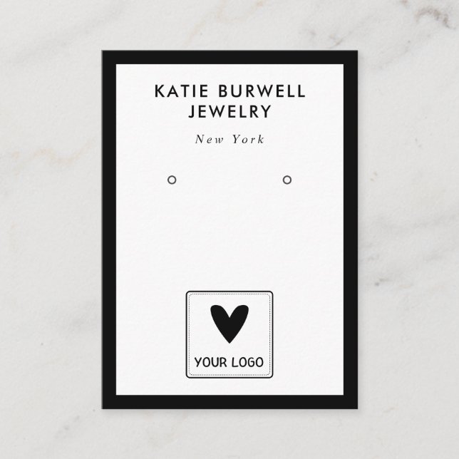 Minimalist Black White Your Logo Earring Display Business Card (Front)