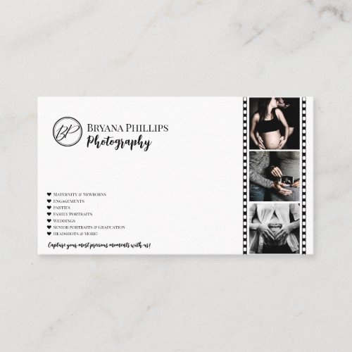 Minimalist Black  White Your Logo Photography Business Card