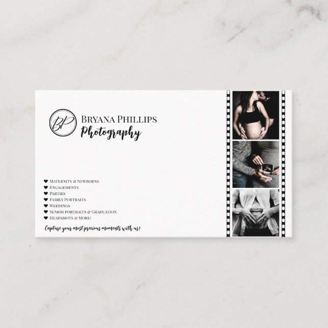 Minimalist Black & White Your Logo Photography Business Card (Front)