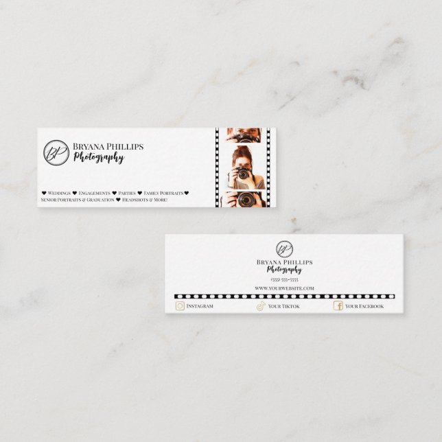 Minimalist Black & White Your Logo Photography  Mini Business Card (Front/Back)