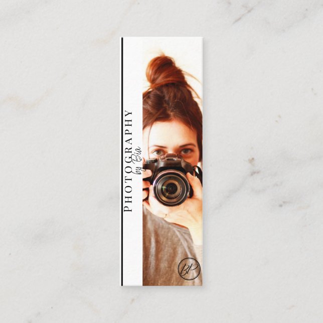 Minimalist Black & White Your Logo Photography  Mini Business Card (Front)