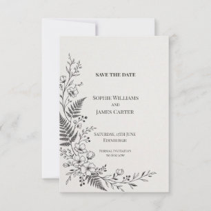 Minimalist Black Wildflower Botanical Wedding Save The Date
