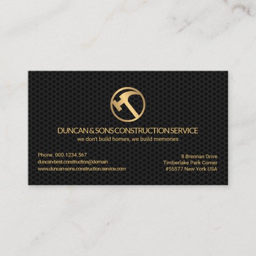 Minimalist Black Wire Mesh Gold Hammer Handyman Business Card