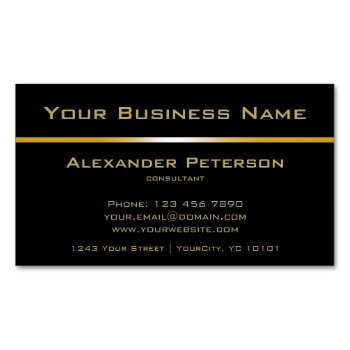 Minimalist Black With Gold Stripe Business Card Magnet by Frankipeti at Zazzle