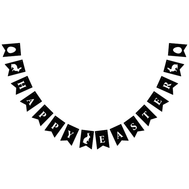 Minimalist Black With White Bunnies Happy Easter Bunting Flags (All)