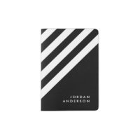 Minimalist Black with White Stripes Name Passport Holder